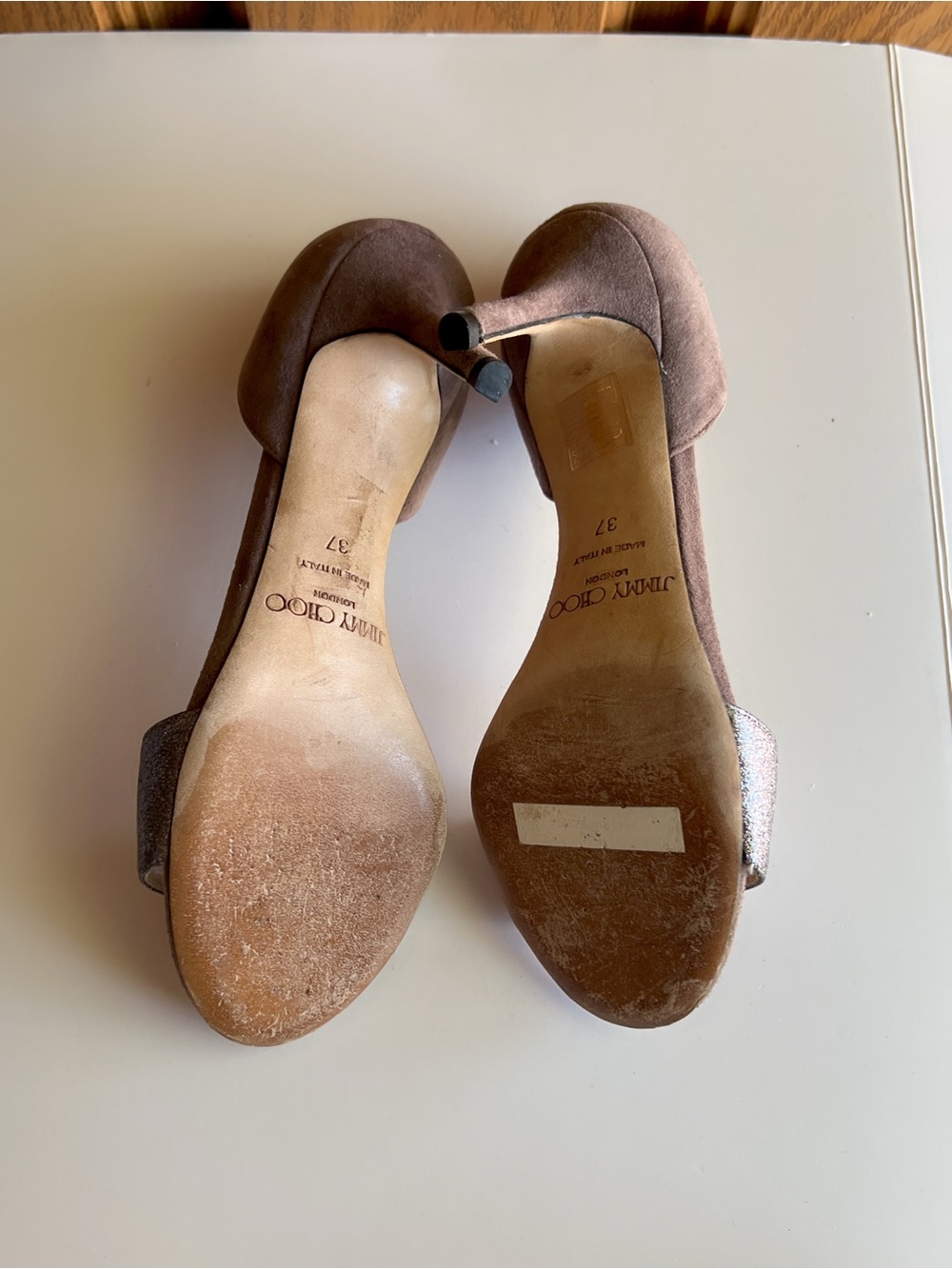 Jimmy Choo Glitter Suede D'Orsay Heels Gray Silver Sandals EU 37 - Picture 7 of 7